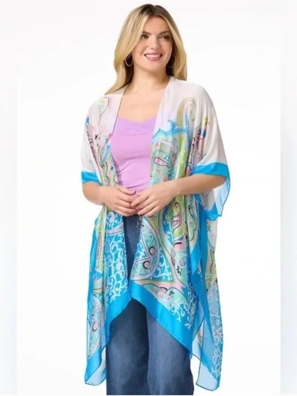 Cato | SILKY PAISLEY KIMONO ONE SIZE MALIBU BLUE